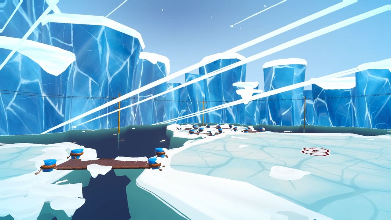 Captura de King of the Hill: la plataforma de hielo agrietado rodeada de agua entre icebergs